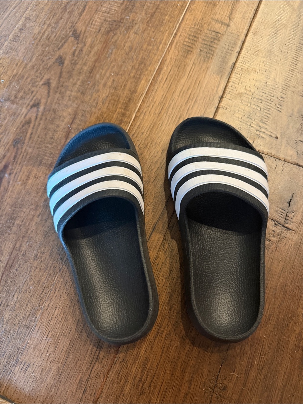 adidas Kids Black Slides with White Stripes